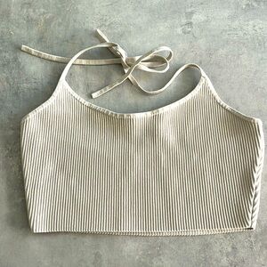 Aritzia Babaton cream tie neck halter top • like new condition/L